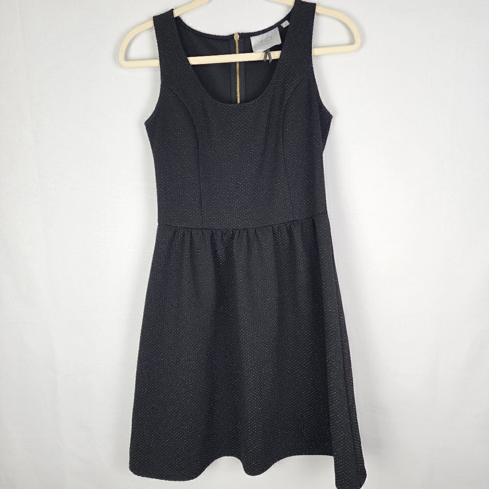 HD in Paris Anthropologie Black Metallic Textured‎ Fit Flare Dress XS Scoop Neck